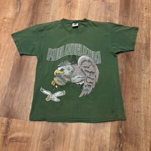 Vintage 90s Philadelphia Eagles Shirt Faded Kelly Green NFL Mens L Distressed